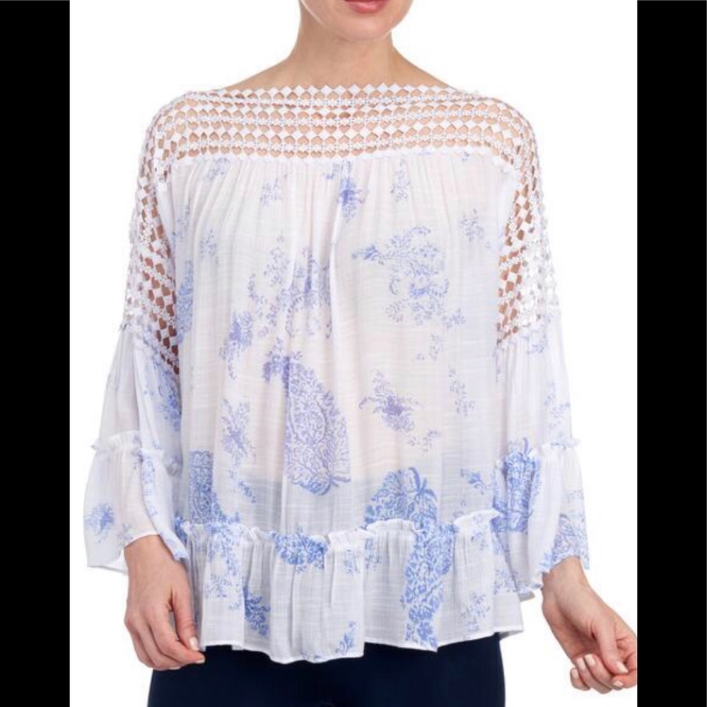 Paisley Print Crochet Yoke